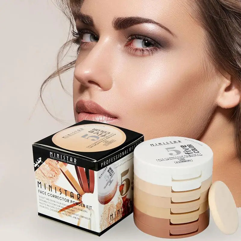 Correcteur Poudre Contouring, Tour de Poudre 5 Couleur 5 Decked, Éclaircissement Teint, Contrôle Du Pétrole Maquillage Poudre Libre Fixatrice Poudre